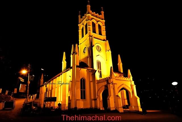 Night Lights On The Christ Church In Shimla