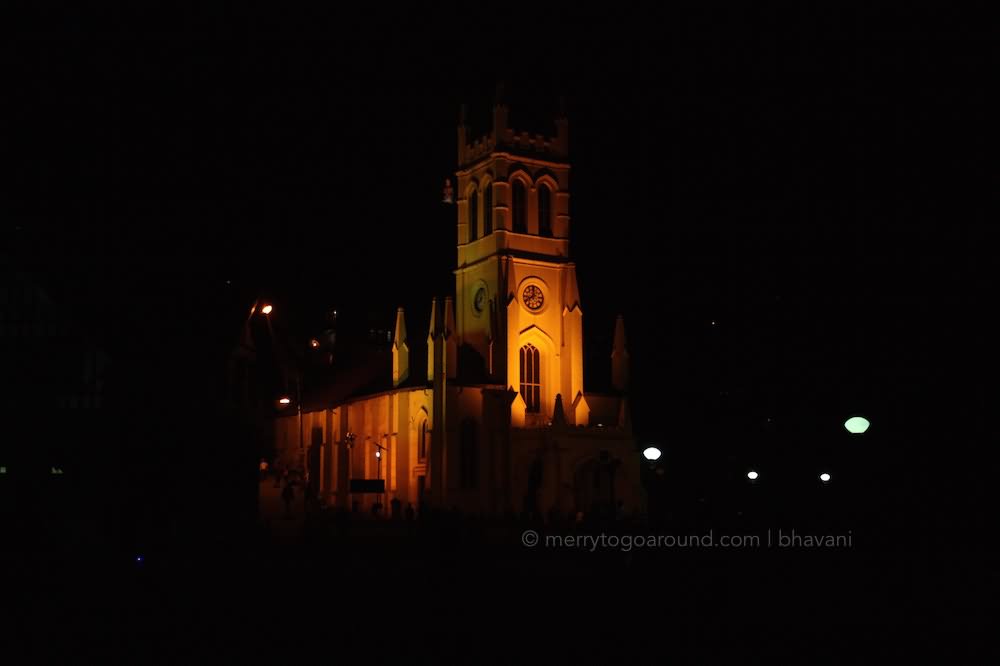 Night View Image Of The Christ Church, Shimla