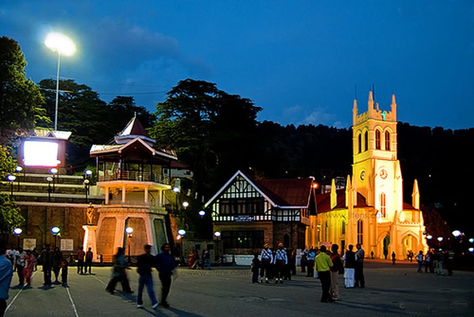 Night View Of Christ Church, Shimla