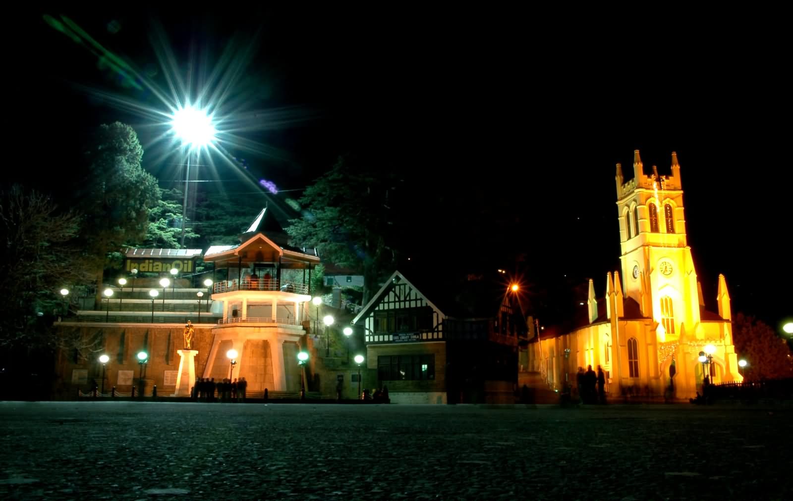 Night View Of The Christ Church And Ridge At Shimla