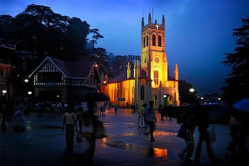 Night View Of The Christ Church Shimla