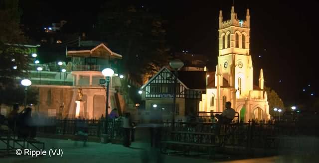 Night View Of The Christ Church, Shimla