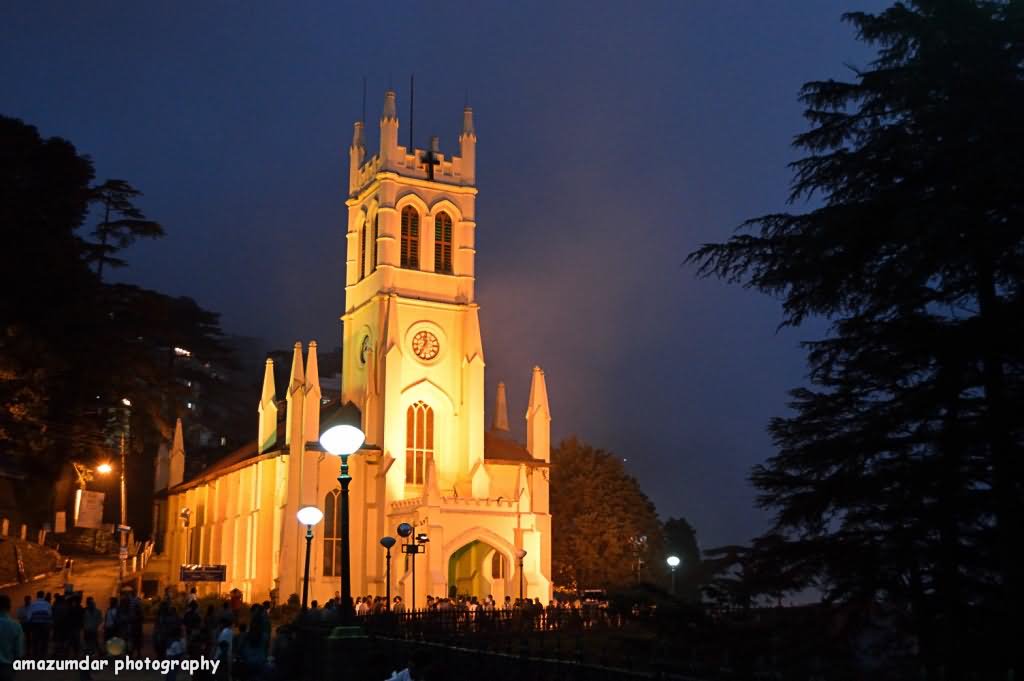 Night View Picture Of The Christ Church, Shimla