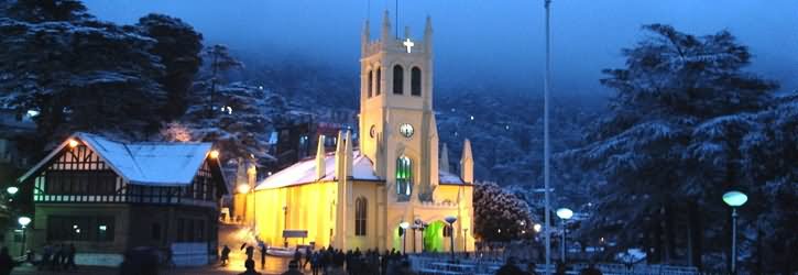 Panorama View Of The Christ Church In Shimla At Night