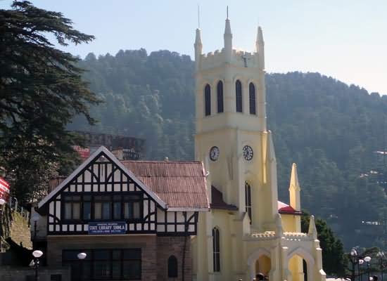 Side View Of Christ Church In Shimla On Sunny Day