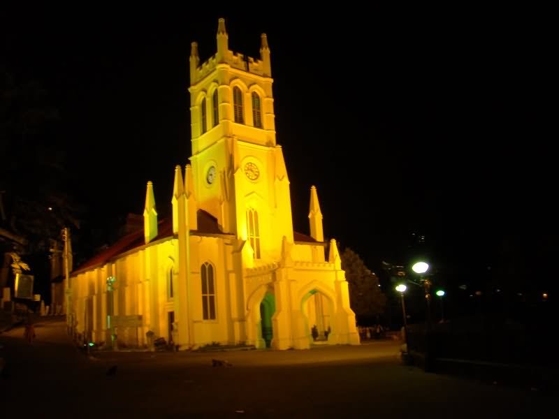 The Christ Church Shimla Illuminated At Night