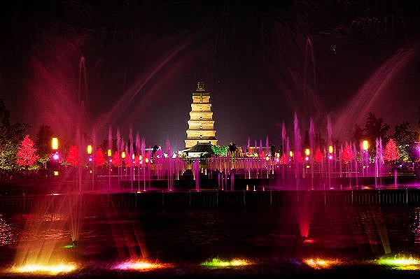 Adorable Fountain Show At Giant Wild Goose Pagoda In Xi'an