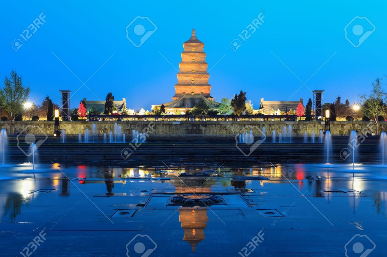 Beautiful Giant Wild Goose Pagoda At Night In Xi'an