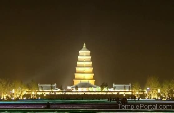 Beautiful Night View Of The Giant Wild Goose Pagoda, China