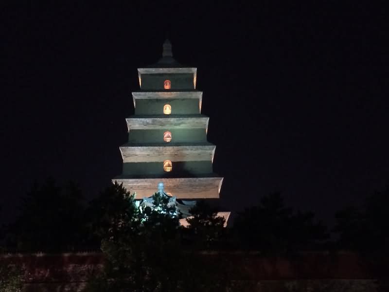 Beautiful Picture Of Giant Wild Goose Pagoda At Night