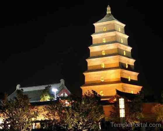 Famous Giant Wild Goose Pagoda Lit Up At Night