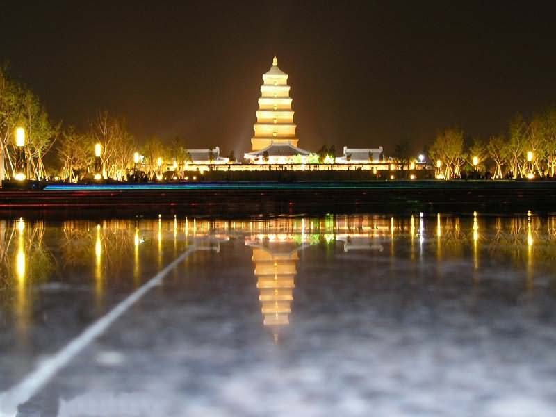 Giant Wild Goose Pagoda At Night