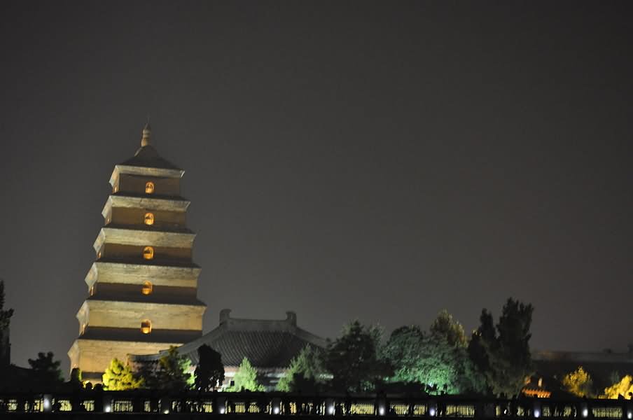 Giant Wild Goose Pagoda During Night Picture