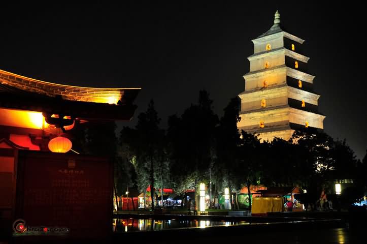 Giant Wild Goose Pagoda In Xi'an At Night