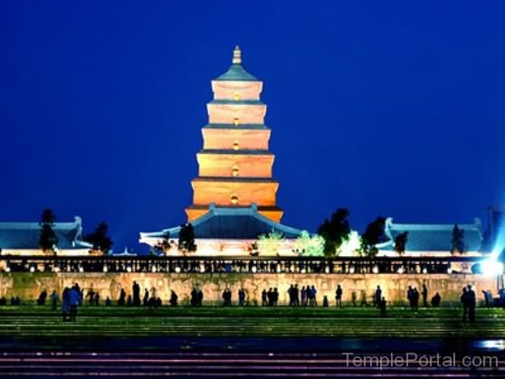 Lighting At The Giant Wild Goose Pagoda Night Picture