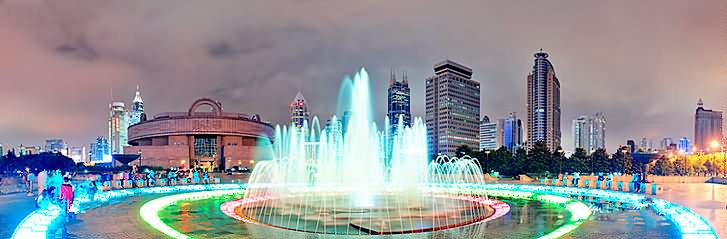 Panorama View Of The Fountain At The People's Square In Shanghai