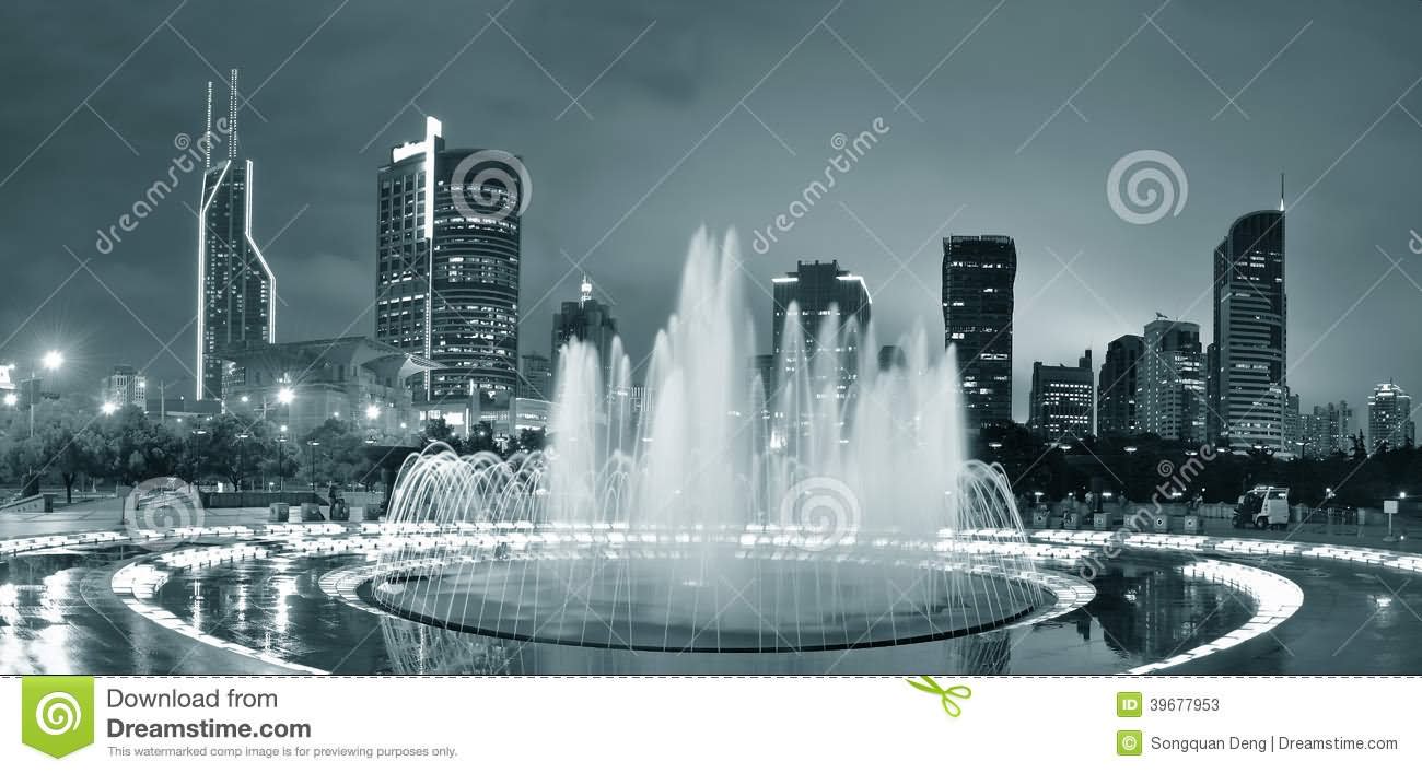 People's Square Fountain At Night