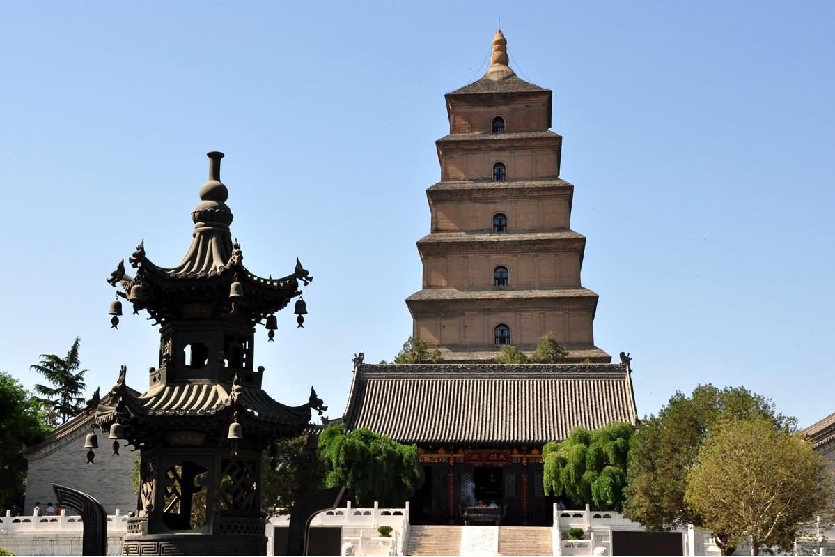 Symbol Of Ancient Xi'an In Front Of Giant Wild Goose Pagoda