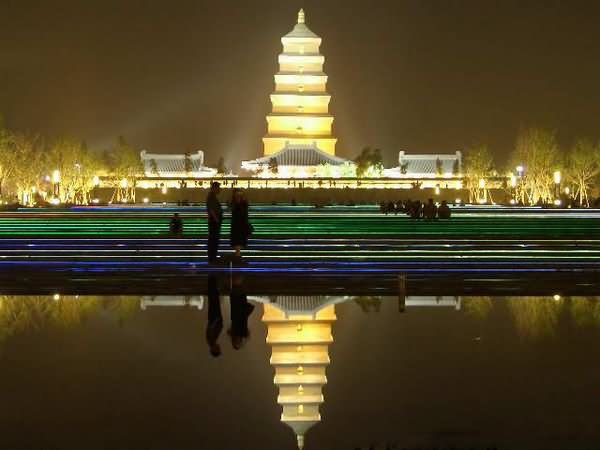 The Giant Wild Goose Pagoda Illuminated At Night