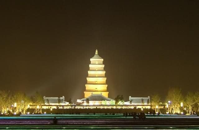 The Giant Wild Goose Pagoda Lit Up At Night