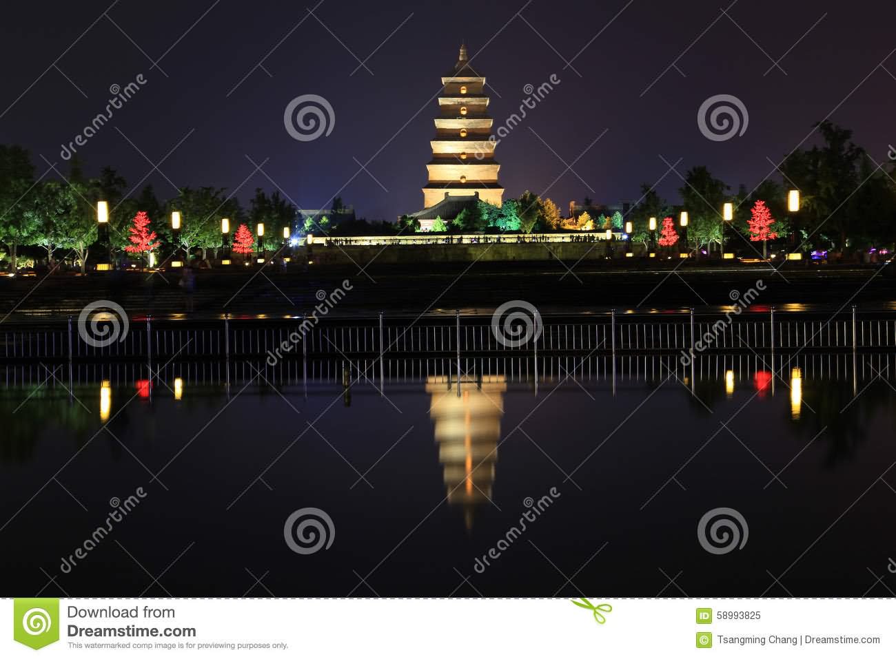 The Night Scenes Of Giant Wild Goose Pagoda In Xi'an, China