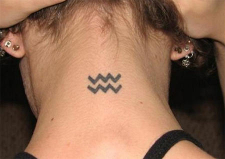 Black Ink Aquarius Sign Tattoo On Nape1