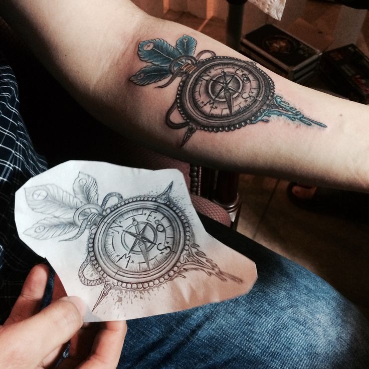 Unique Compass Tattoo On Left Forearm