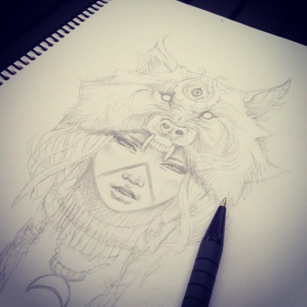 Grey Wolf Girl Tattoo Design Idea