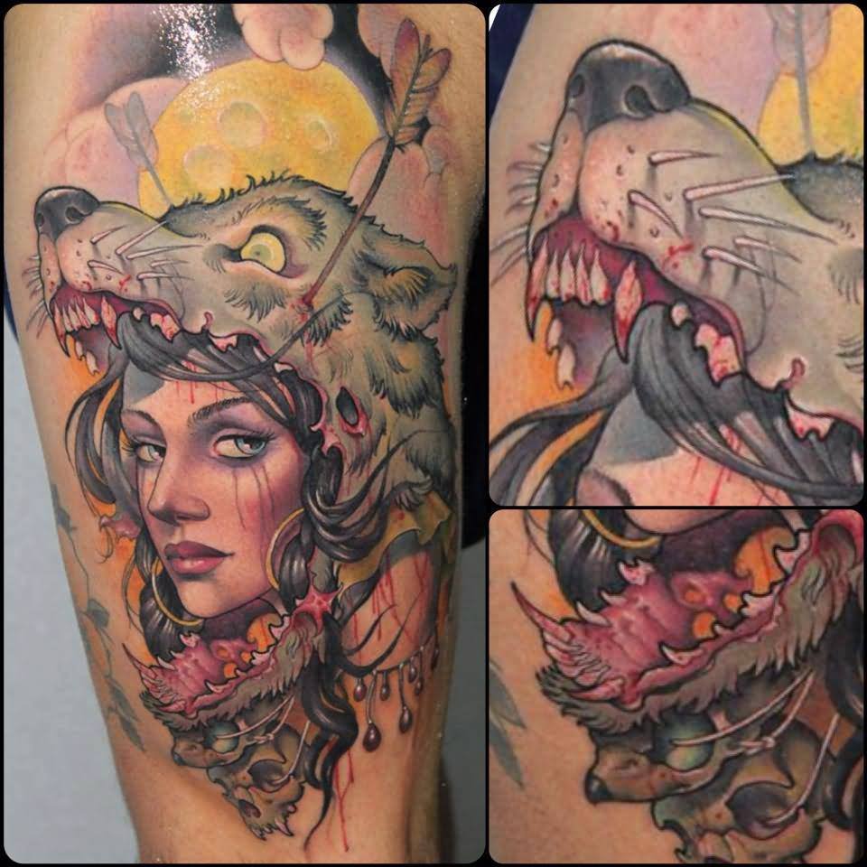 Wild Wolf Girl Tattoo Image