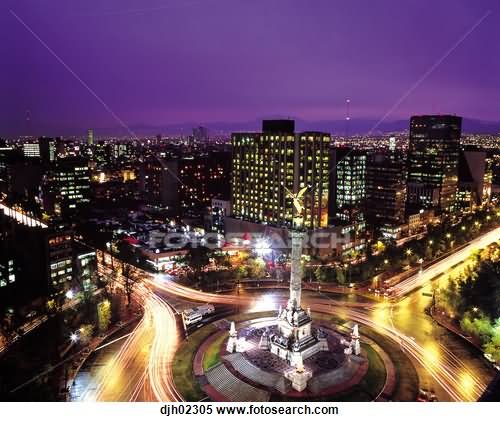 Aerial View Of The Angel Of Independence At Night