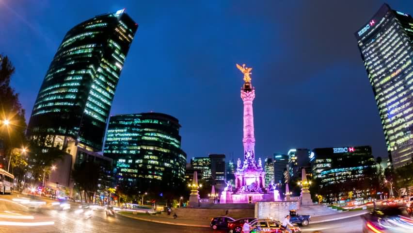 Angel Of Independence Lit Up At Night