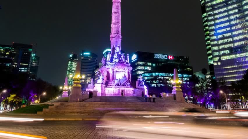 Base Of The Angel Of Independence Monument Lit Up At Night