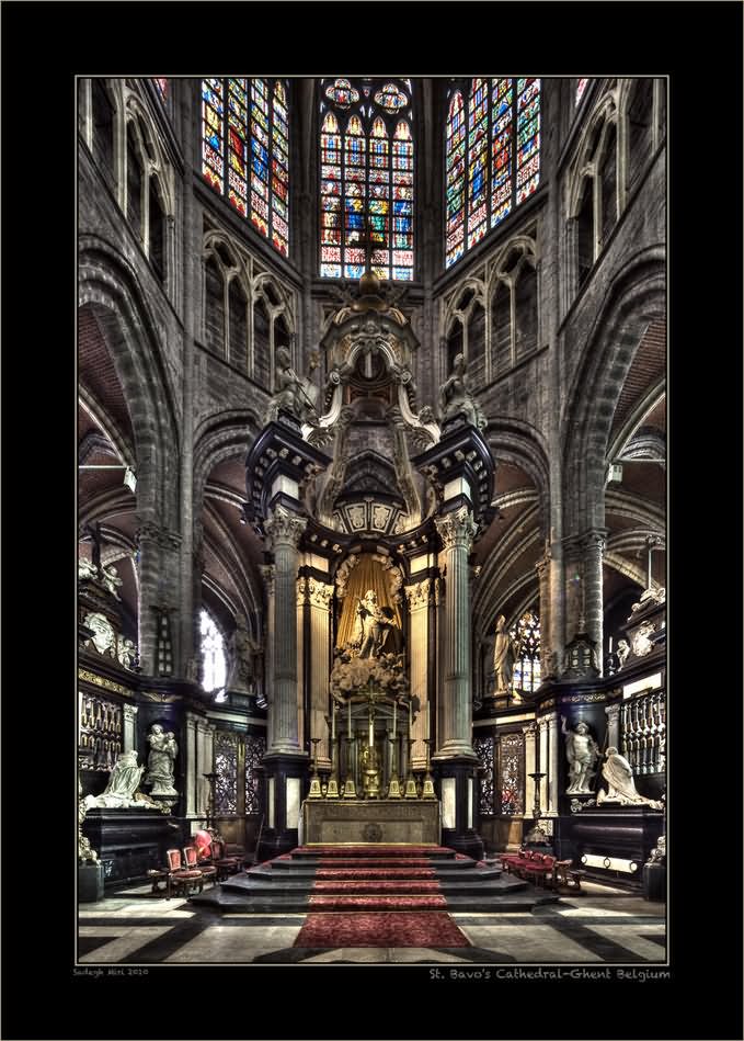 Beautiful Altar Inside The Saint Bavo Cathedral, Belgium