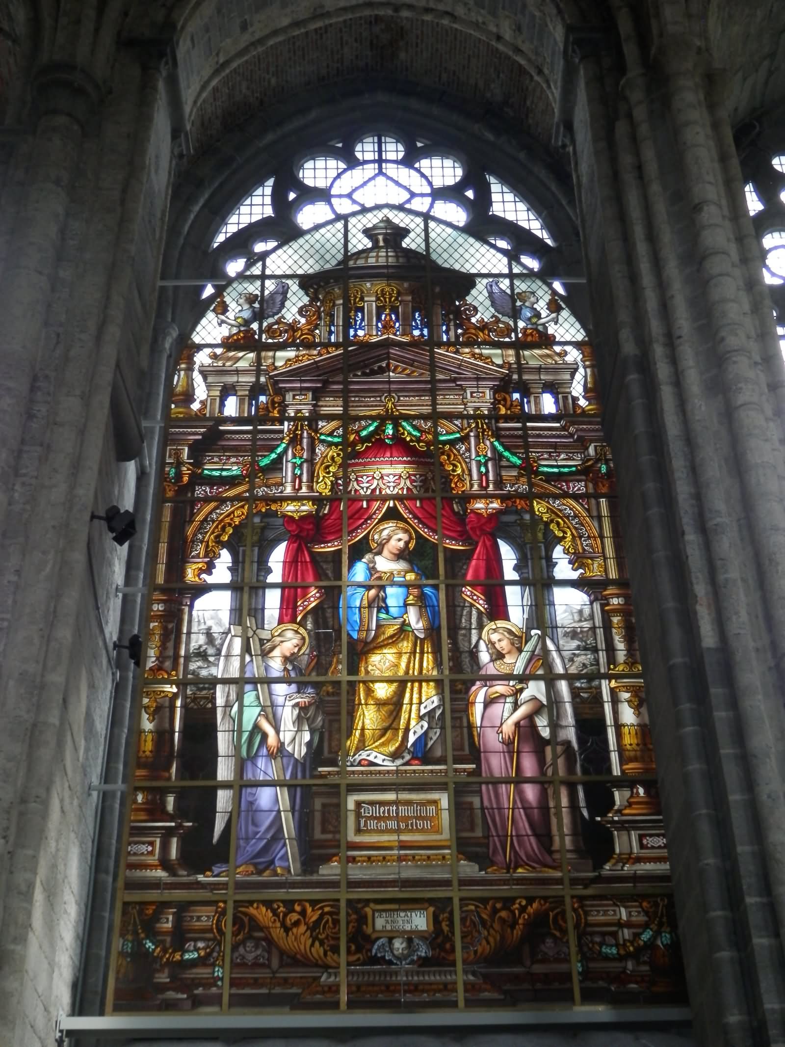 Beautiful Catholic Stained Glass Window Inside The Saint Bavo Cathedral