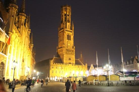 Belfry And Grote Market At Night