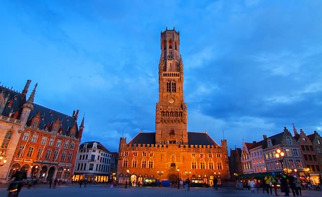 Belfry In Bruges, Belgium At Night