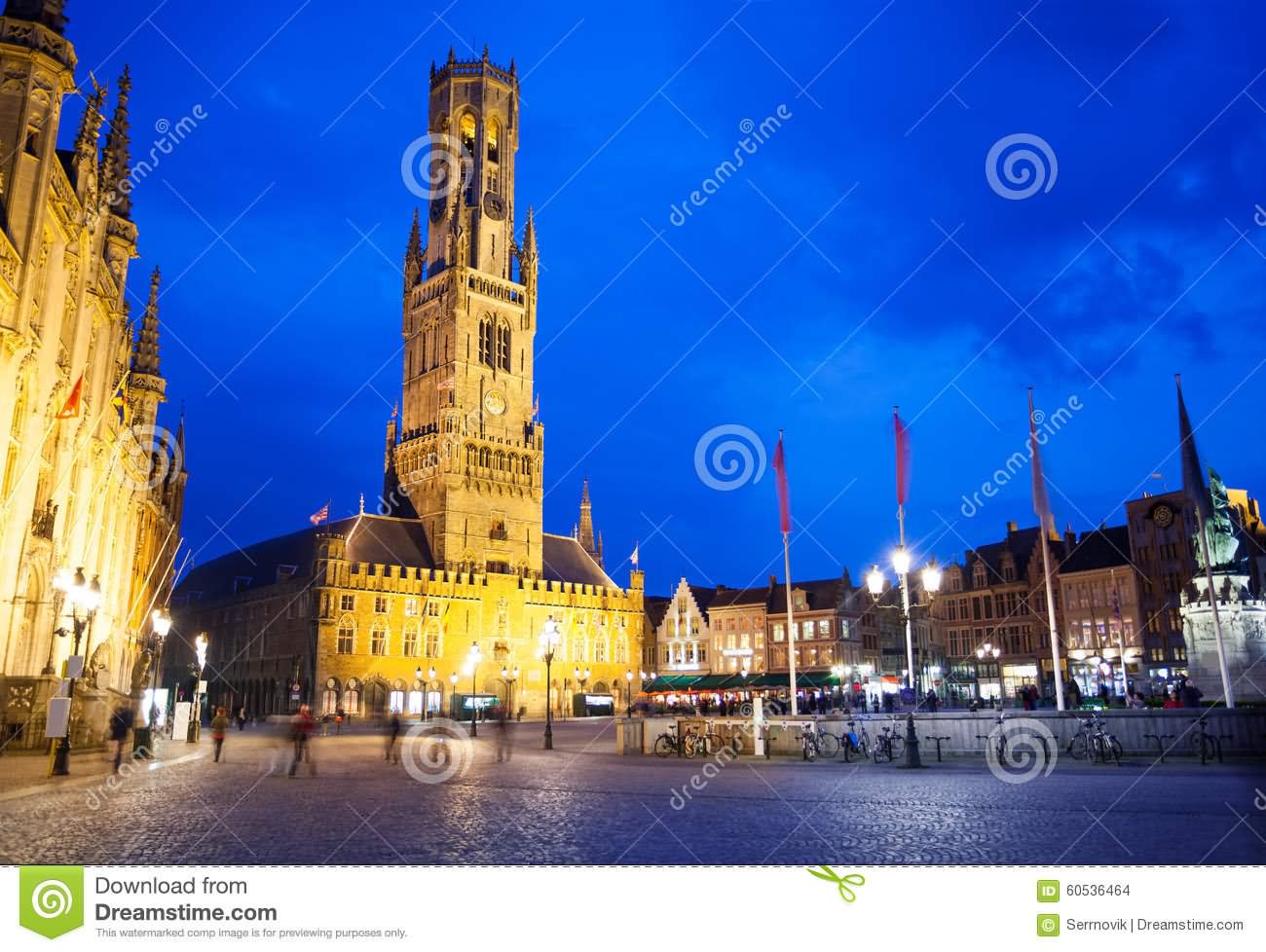 Belfry Of Bruges And Grote Market At Night