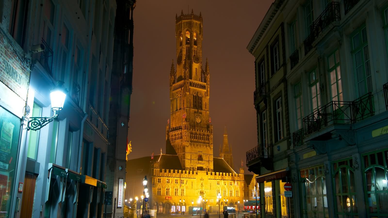 Belfry Of Bruges Night View From Street