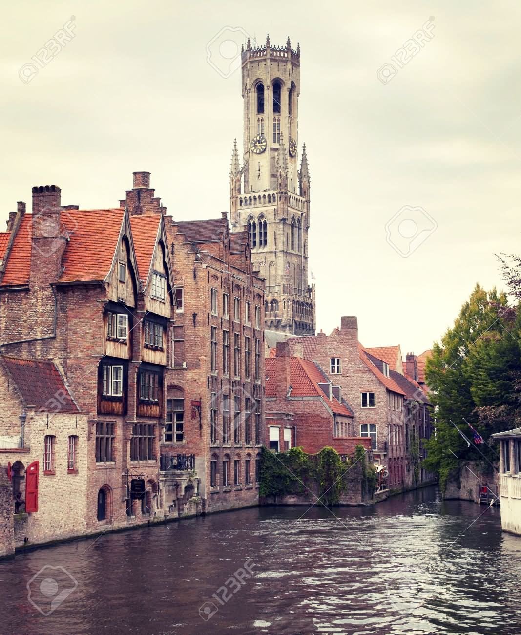 Canal Of Bruges And The Belfry of Bruges