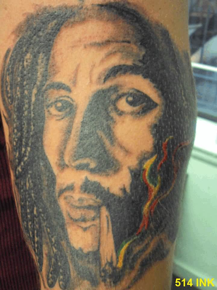 Celebrity Bob Marley Portrait Tattoo