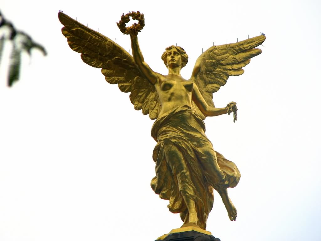 Closeup Of Golden Statue Of Angel Of Independence In Mexico City