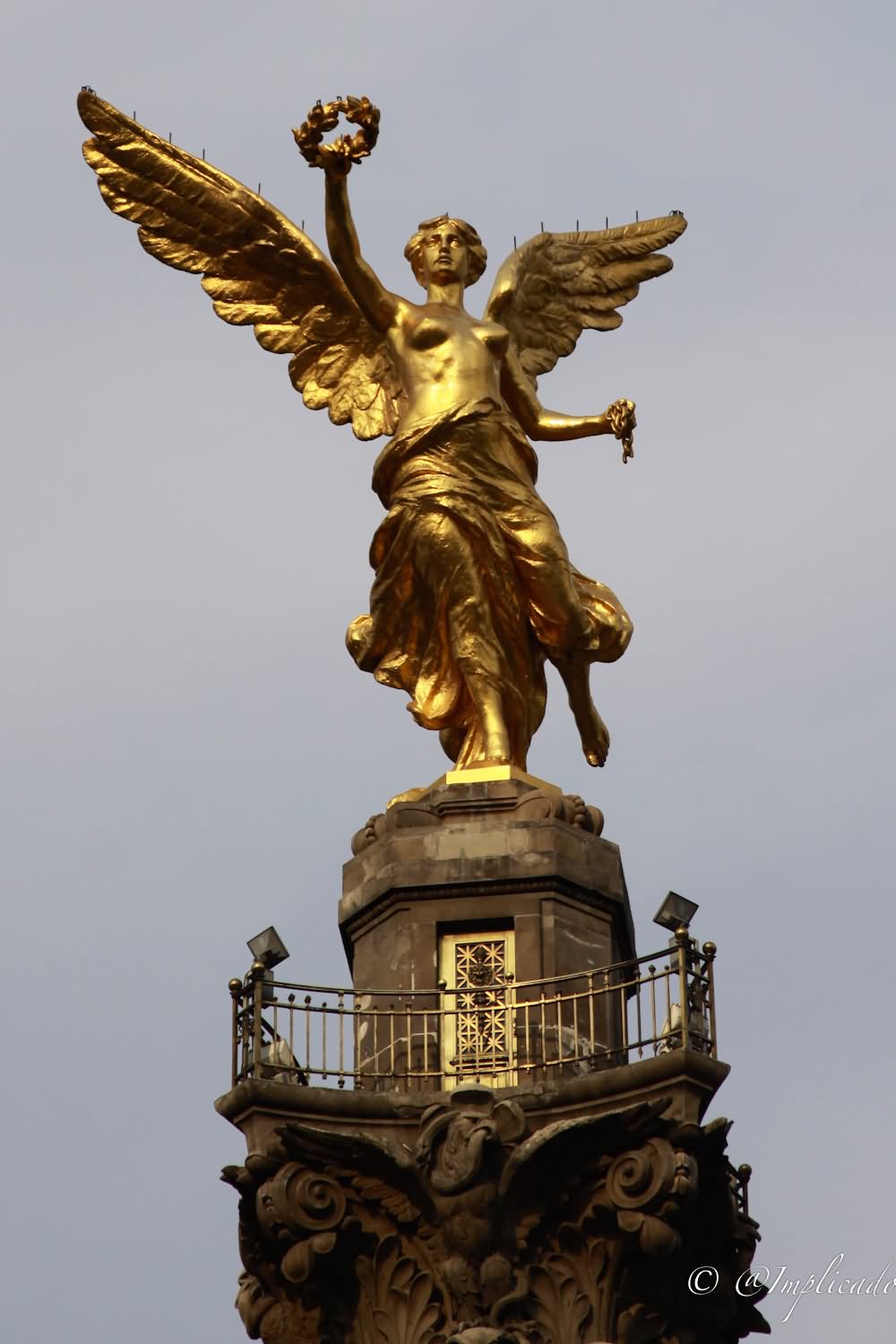 Closeup Of The Golden Statue Of Angel of Independence In Mexico