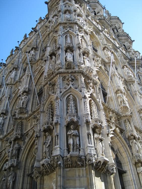 Closeup Of The Ornate Architecture On The Leuven Town Hall