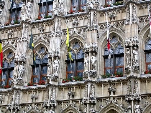 Closeup Of The Windows Of The Leuven Town Hall