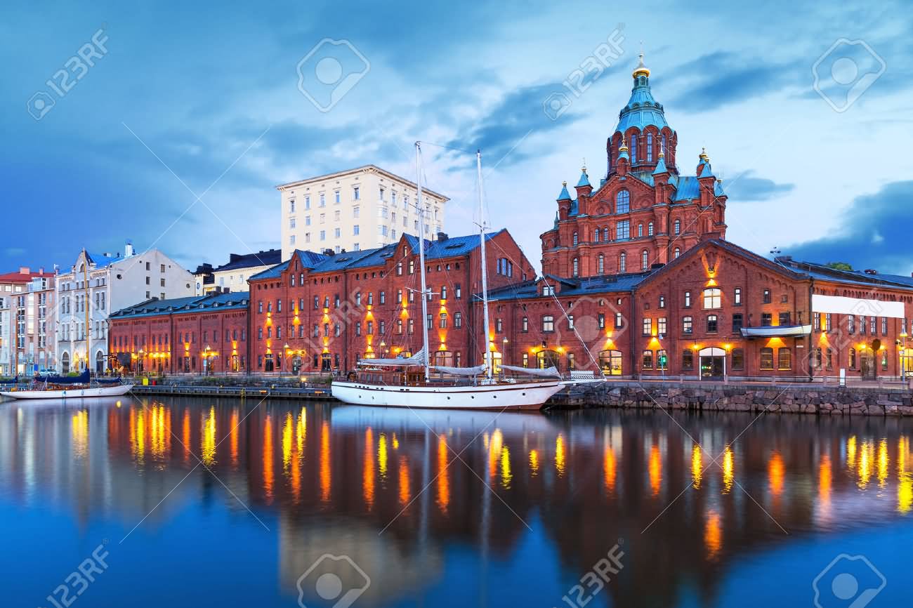 Evening Scenary Of The Uspenski Cathedral In Finland