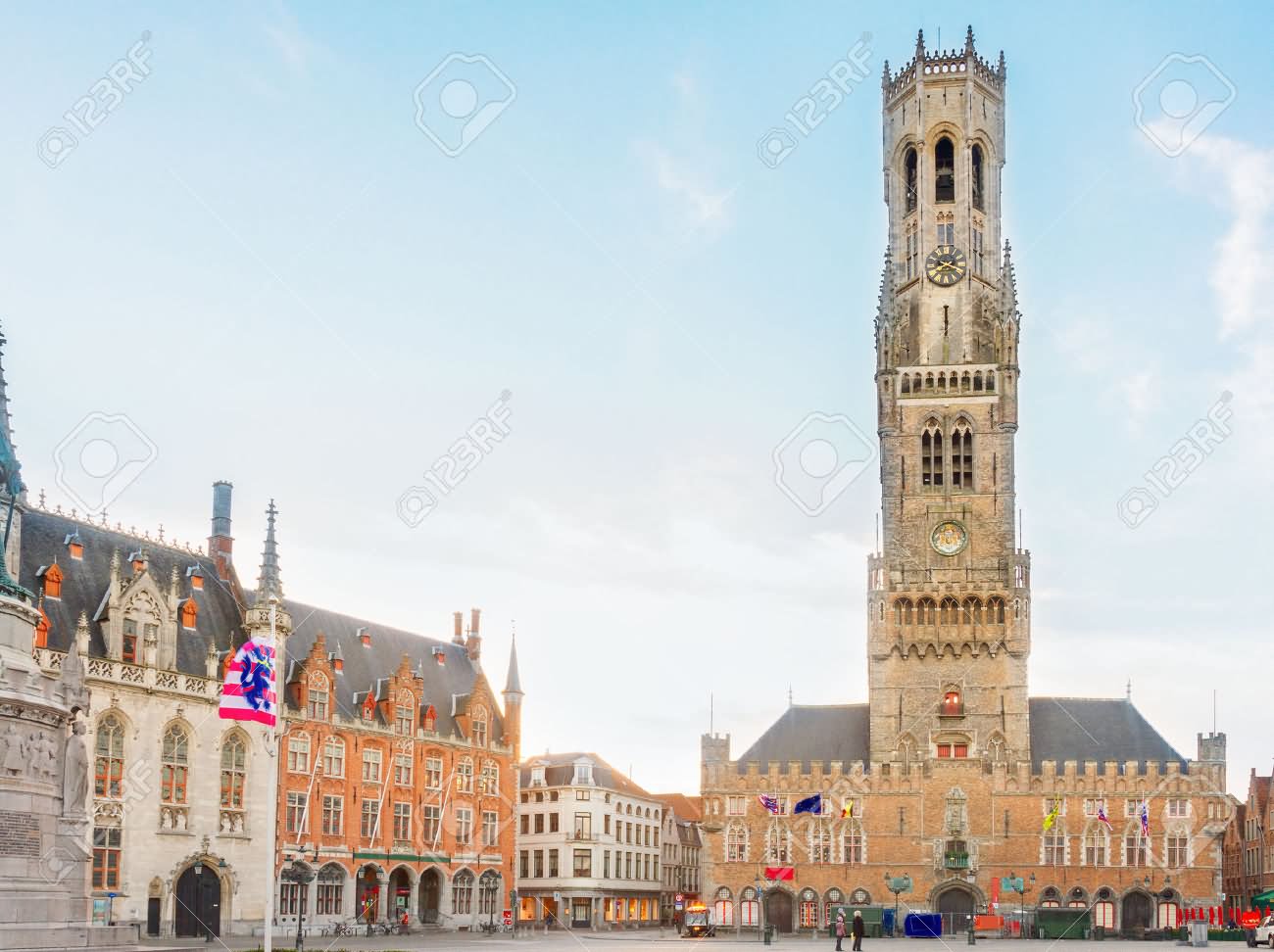 Famous Belfry of Bruges And Grote Market Square In Belgium