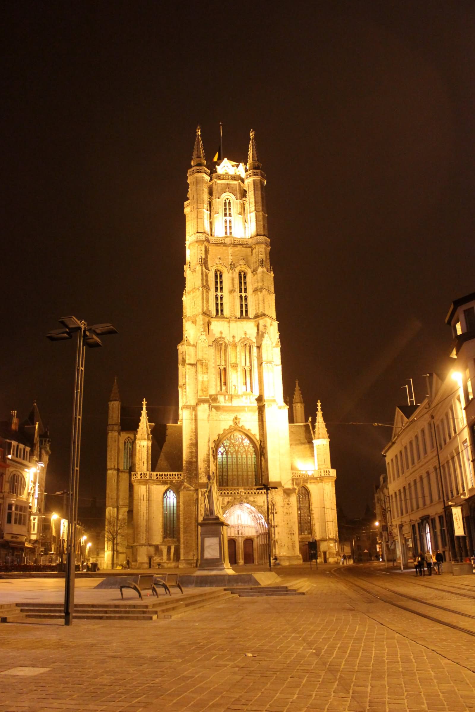 Front Facade Of The Saint Bavo Cathedral At Night