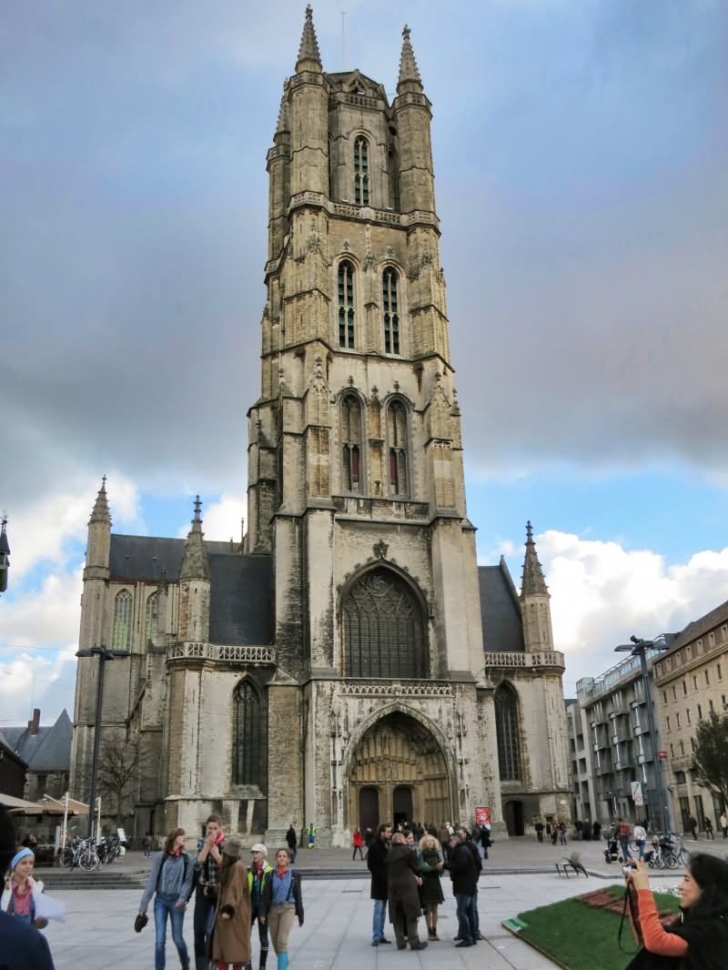 Front Facade View Of The Saint Bavo Cathedral, In Ghent, Belgium