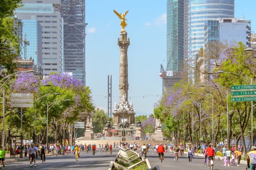 Front Image Of The Angel Of Independence In Mexico City View From The Street