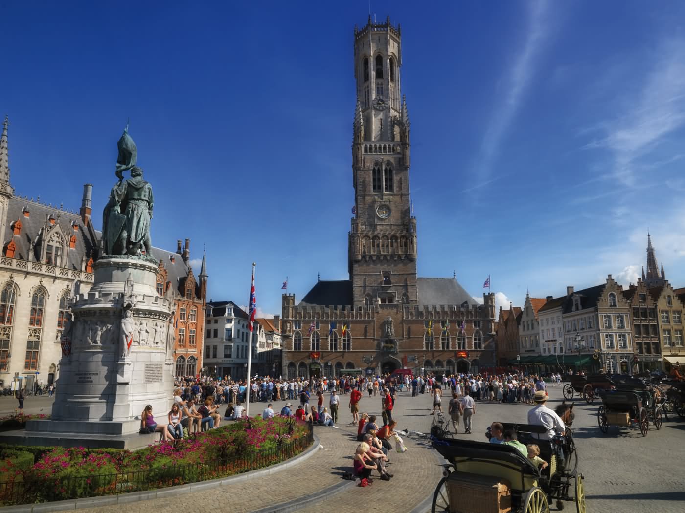 Front View Of The Belfry of Bruges From Market Square